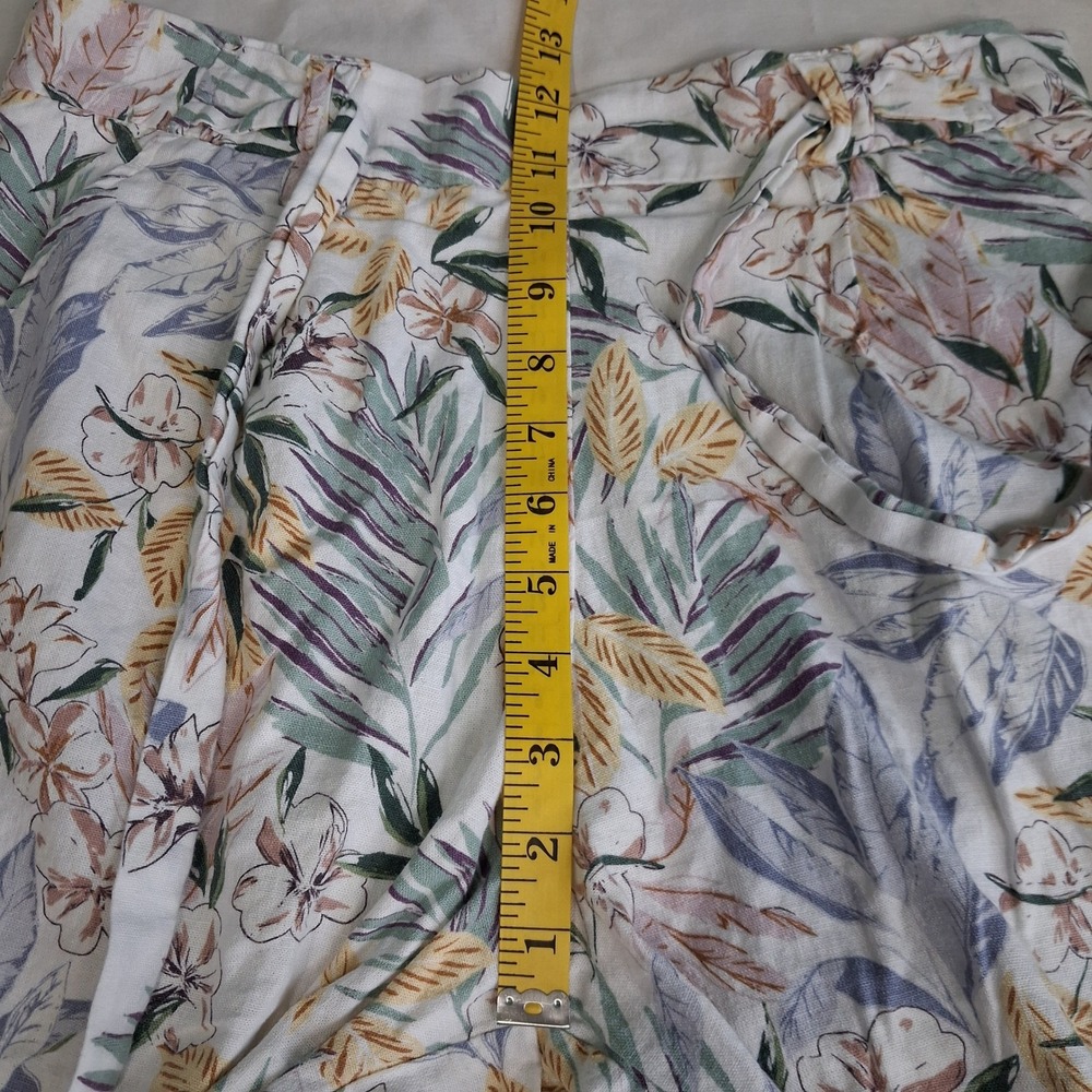C&C California Tropical‎ Floral Linen Blend Shorts High Waist Tie Belt White 10 - Picture 8 of 12